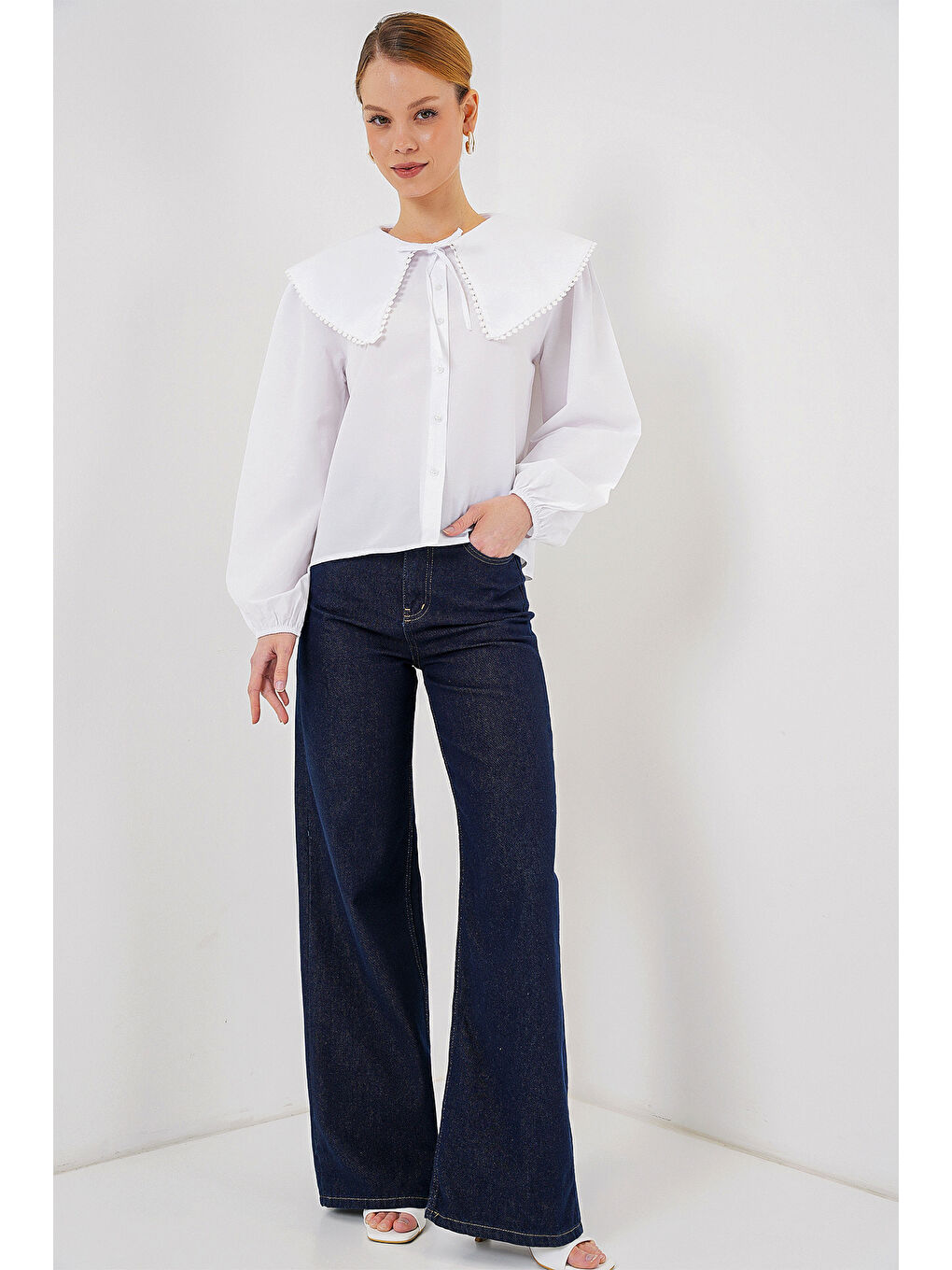 Kadın Bebe Yaka Gömlek 20314 - Beyaz-1