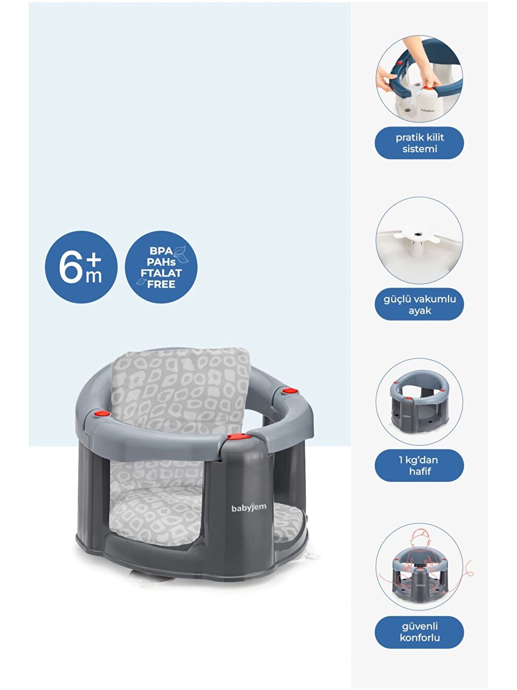 Önden Açılır Mama Sandalye Oturağı Ve Minderi - 2'Li Set Gri