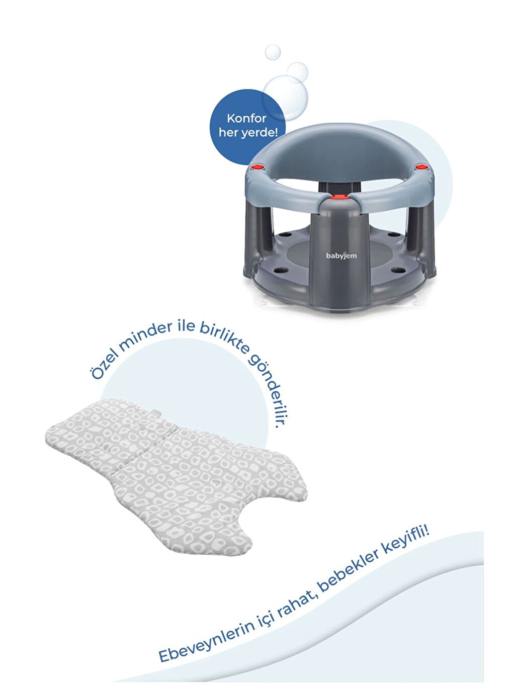 Önden Açılır Mama Sandalye Oturağı Ve Minderi - 2'Li Set Gri-2