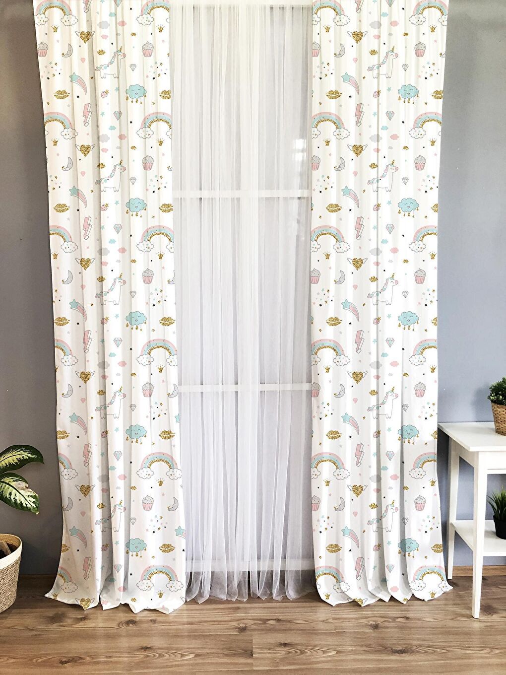 Karışık Desenli Çocuk Ve Bebek Odası TEK KANAT Fon Perde