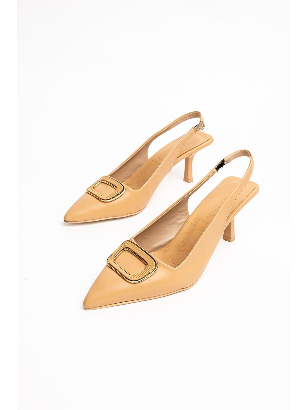 Bej Tokalı Arkası Açık Topuklu Kadın Ayakkabı 53-88-23-3