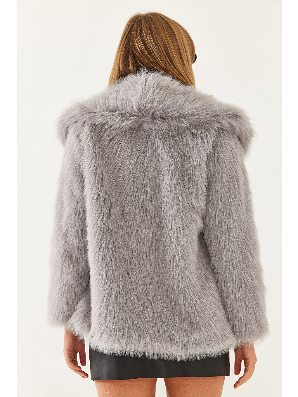 Gri Kadın Yakalı Astarlı Premium Kürk MBMS-5