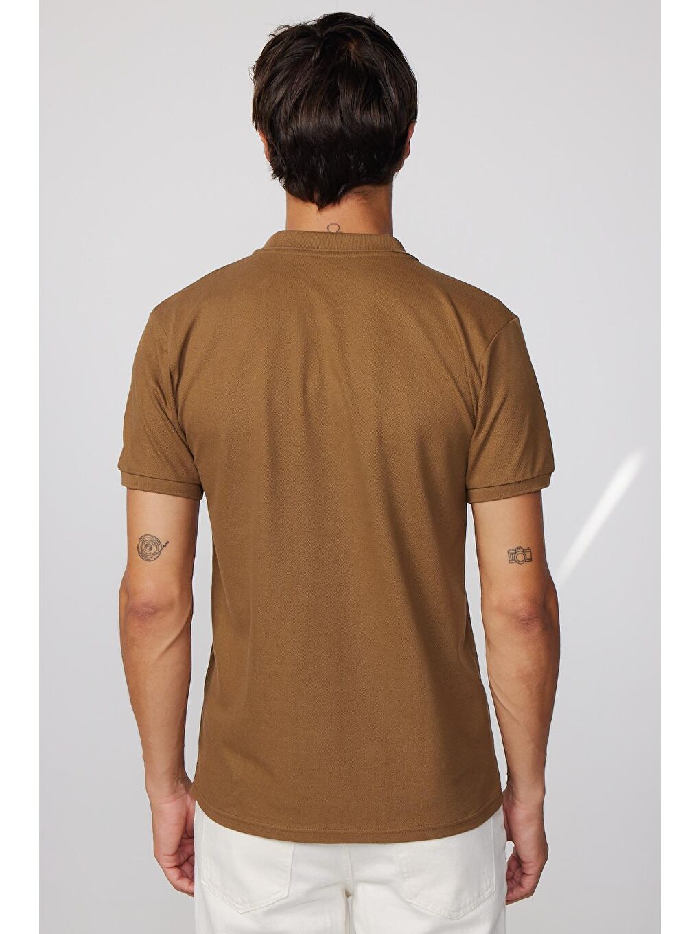 Erkek Slim Fit Dar Kesim %100 Pamuk Düz Pike Kahverengi Polo Yaka Tişört-4