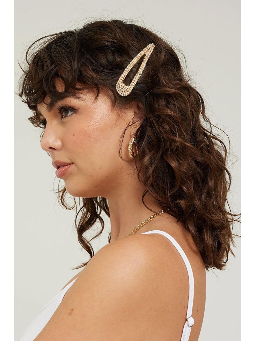 Sarı Altın Rhinestone Taşlı Çıtçıt Saç Tokası seti 2'li Paket