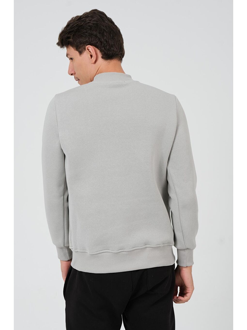 THE RULE Gri Regular Fit Yarım Balıkçı Yaka Baskılı İçi Yumuşak Tüylü Erkek Sweatshirt RF0302 - 4