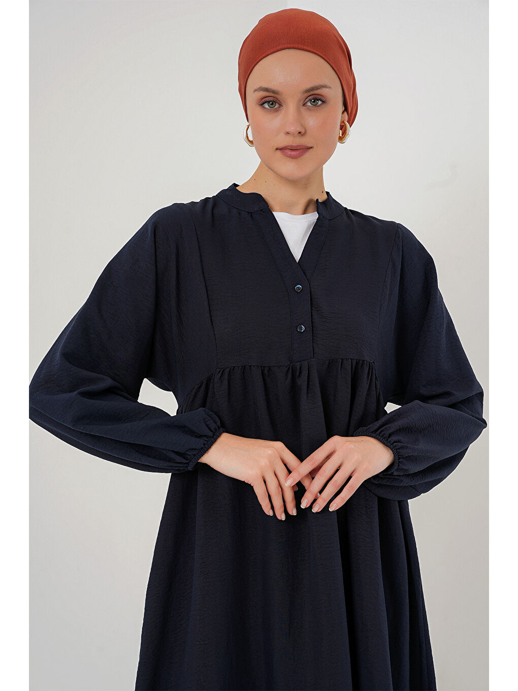 Kadın Uzun Tesettür Elbise 2525 - Lacivert-1