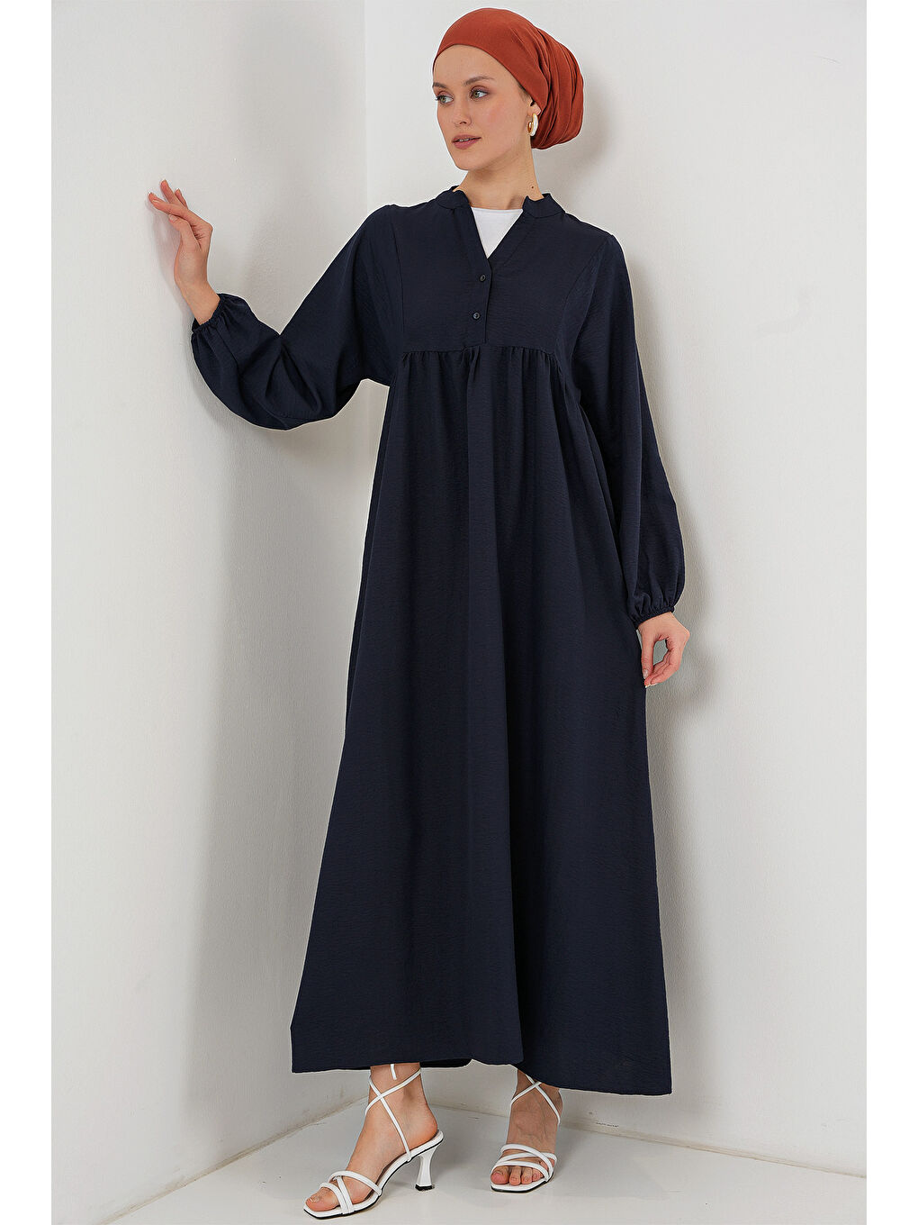Kadın Uzun Tesettür Elbise 2525 - Lacivert-3
