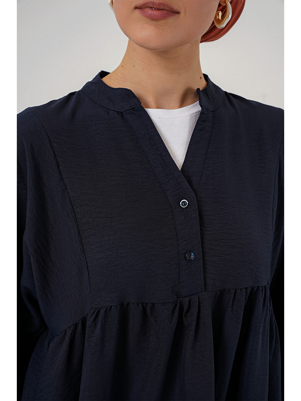 Kadın Uzun Tesettür Elbise 2525 - Lacivert-4