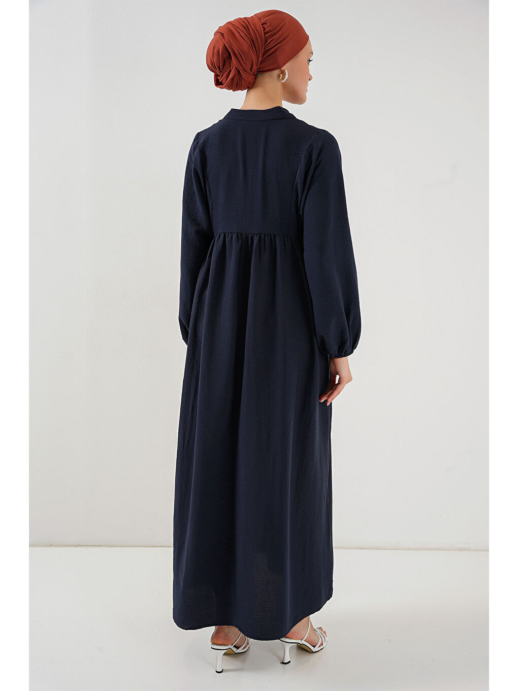 Kadın Uzun Tesettür Elbise 2525 - Lacivert-5