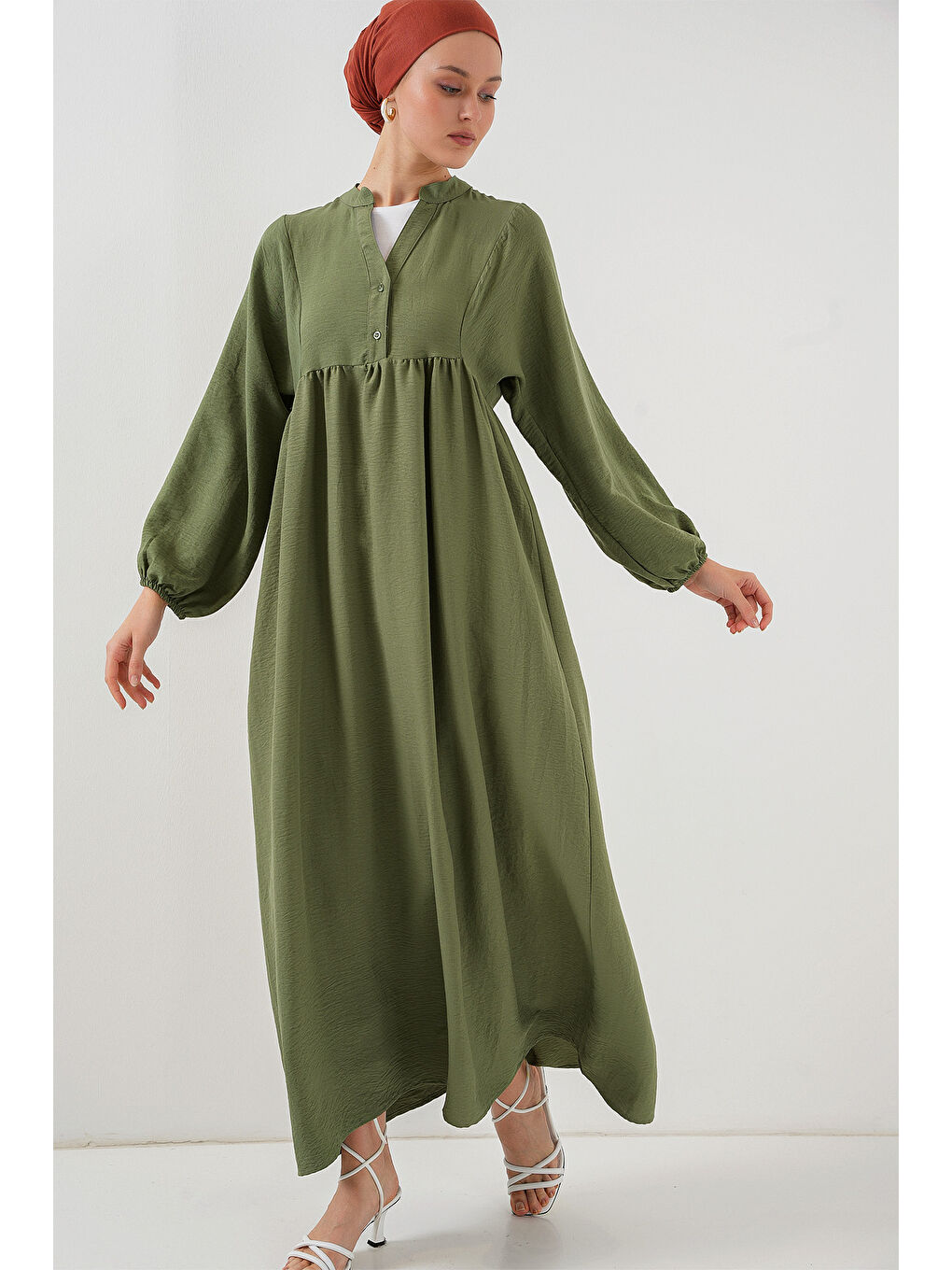 Kadın Uzun Tesettür Elbise 2525 - Haki