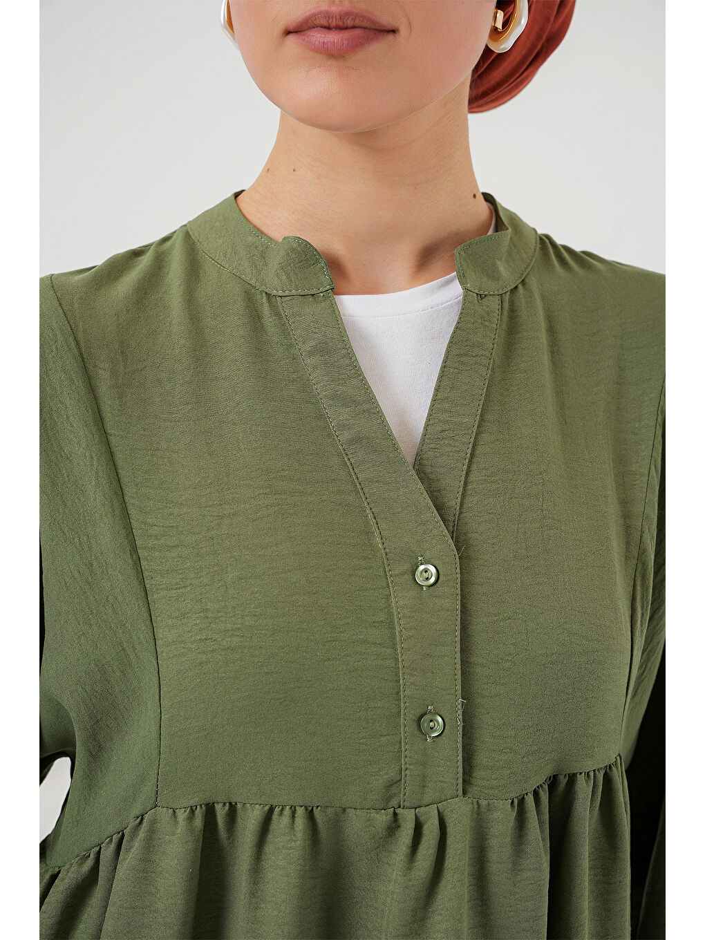 Kadın Uzun Tesettür Elbise 2525 - Haki-4