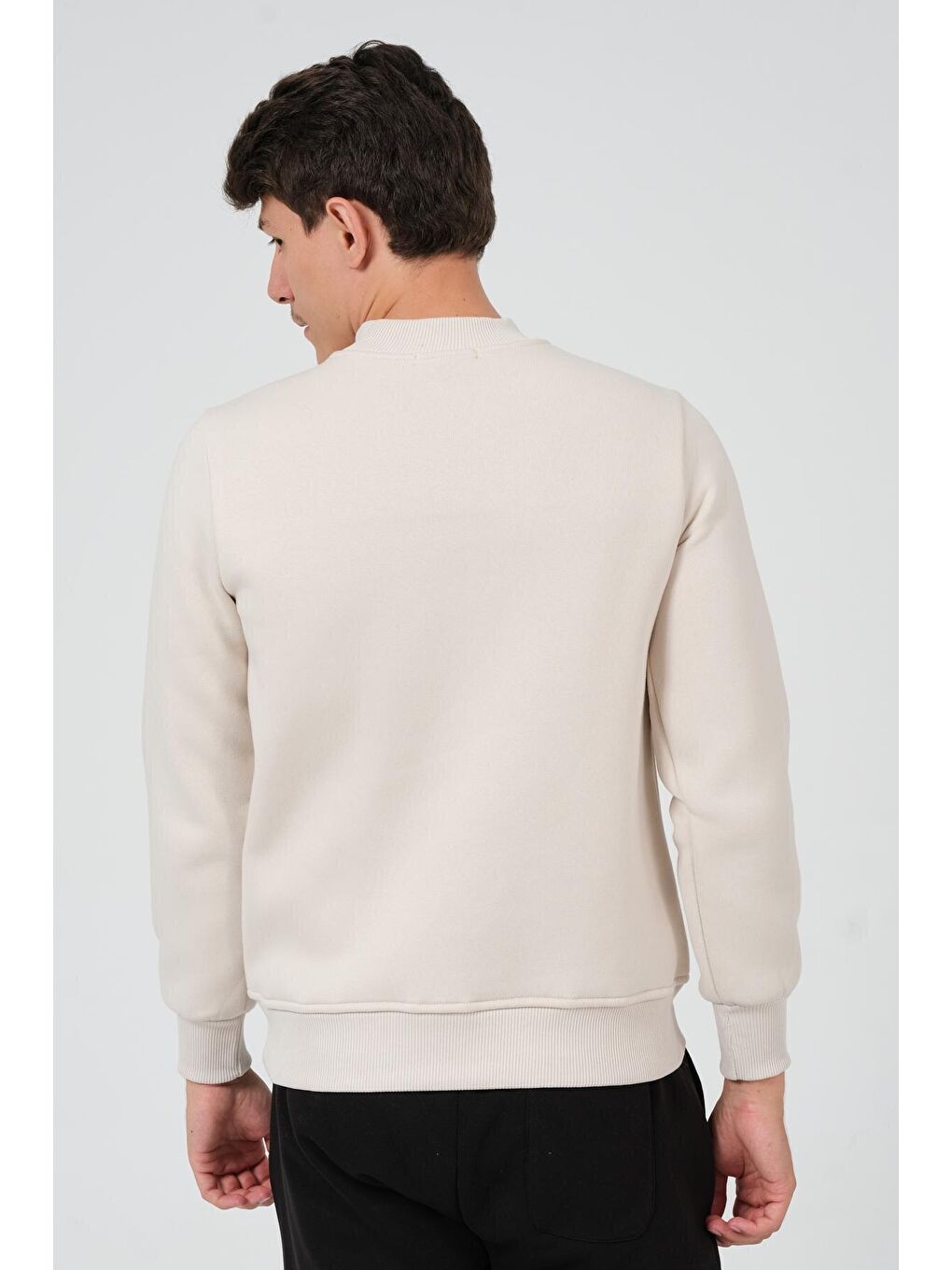 Bej Regular Fit Yarım Balıkçı Yaka Baskılı İçi Yumuşak Tüylü Erkek Sweatshirt RF0302-4