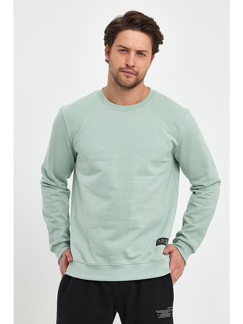 THE RULE Nane Yeşili Regular Fit Bisiklet Yaka Pamuklu Basic Erkek Sweatshirt RF0451 - 2