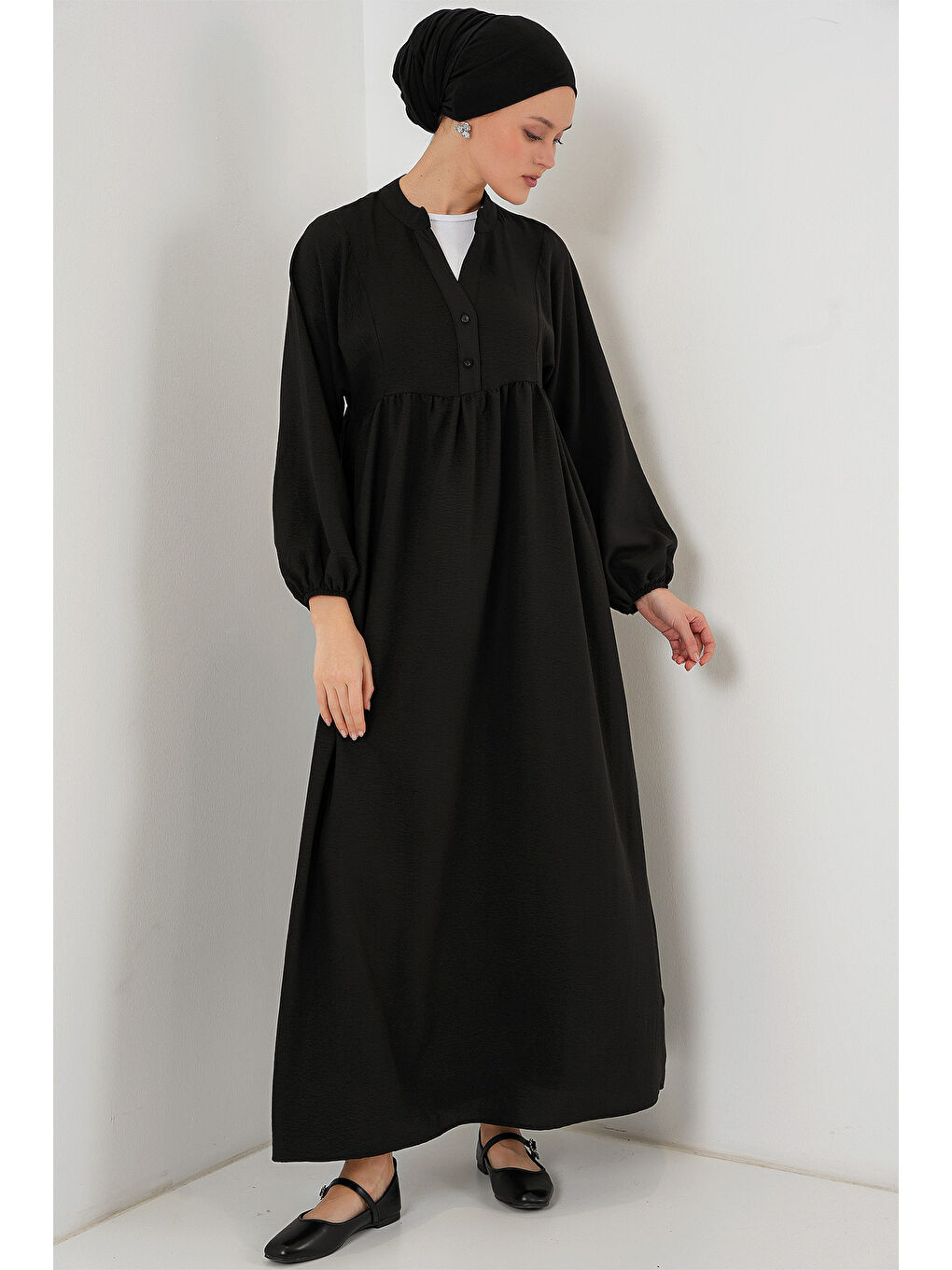 Kadın Uzun Tesettür Elbise 2525 - Siyah-1