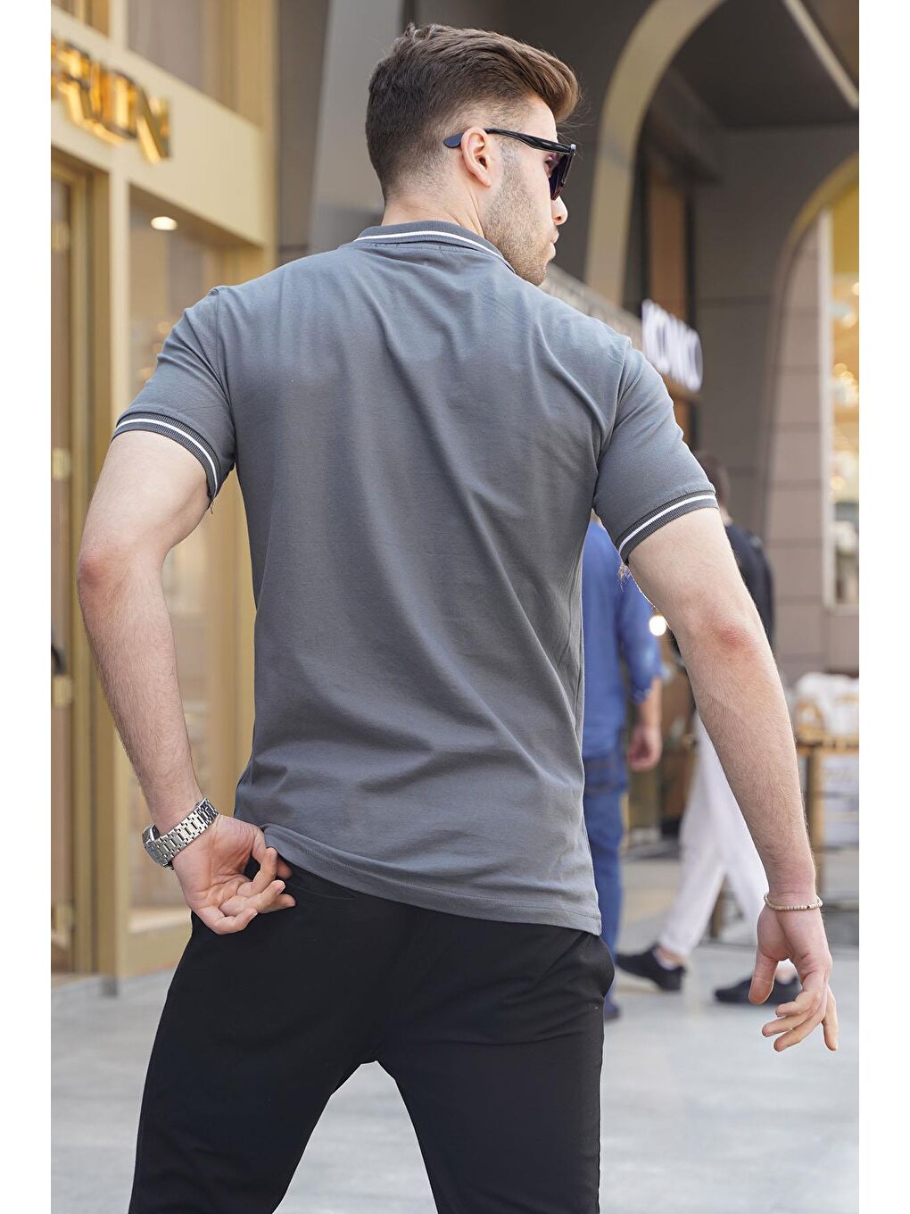 Gri Füme Polo Yaka Erkek Tişört 6113-2