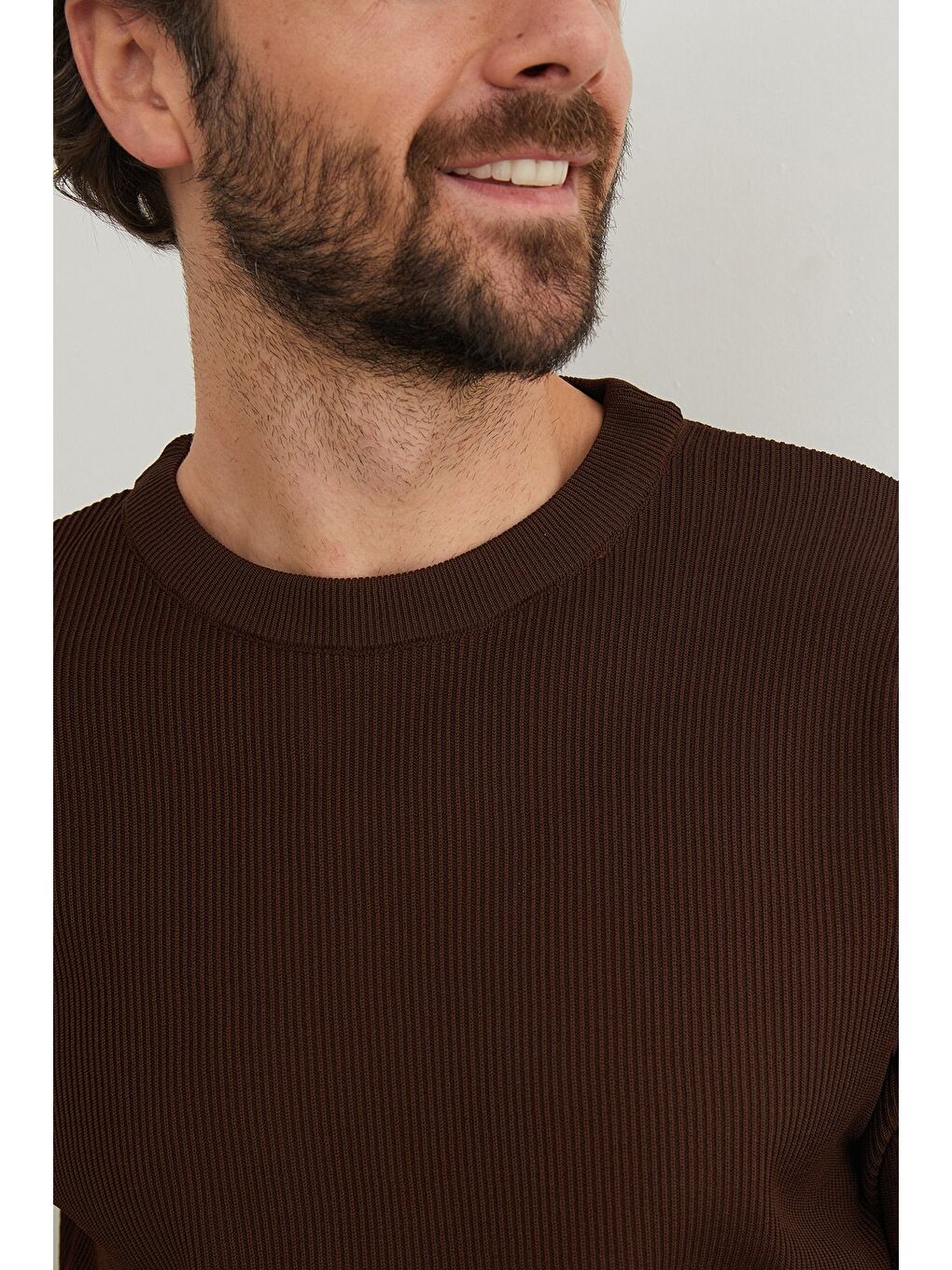 Kahverengi Basic Bisiklet Yaka Triko Kazak-2