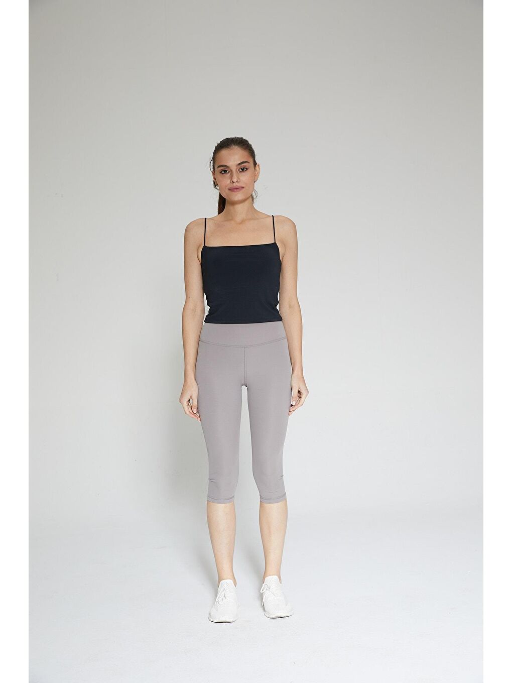 Gri Kadın Yüksek Bel Soft Touch Kapri Diz Altı Tayt - Fiona-1