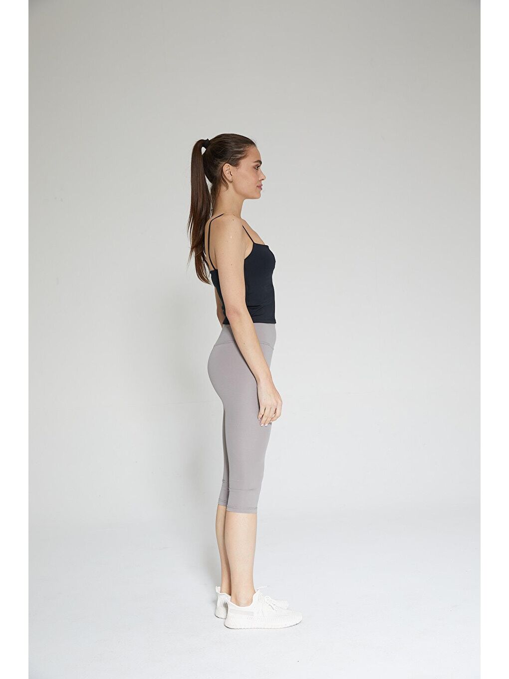 Gri Kadın Yüksek Bel Soft Touch Kapri Diz Altı Tayt - Fiona-3