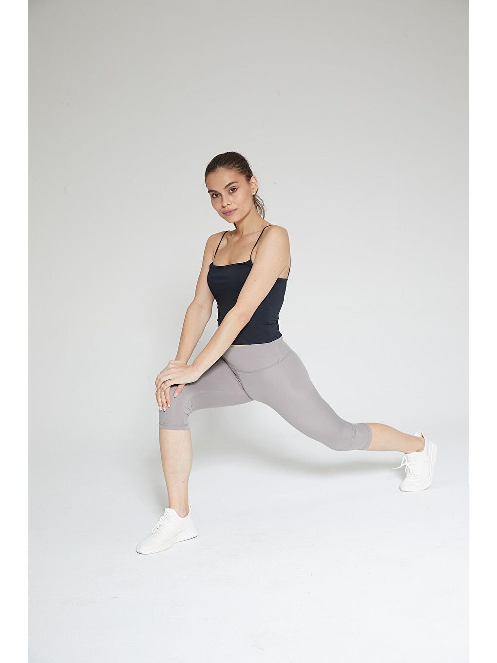 Gri Kadın Yüksek Bel Soft Touch Kapri Diz Altı Tayt - Fiona-4