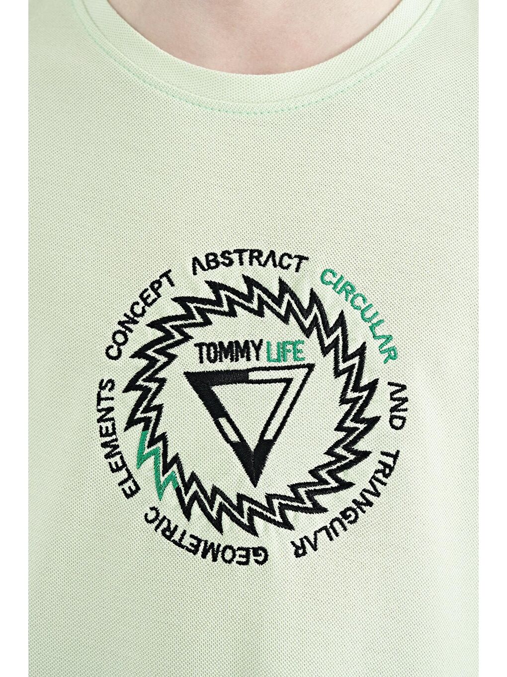 Açık Yeşil Nakış İşleme Detaylı O Yaka Standart Kalıp Erkek Çocuk Tişört - 11115-4