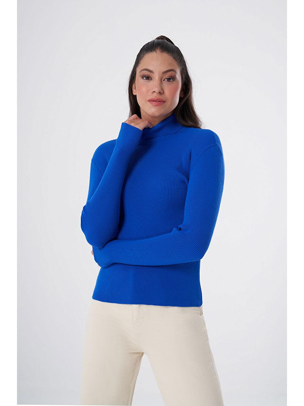 Mavi Balıkçı Yaka Saks Triko-1