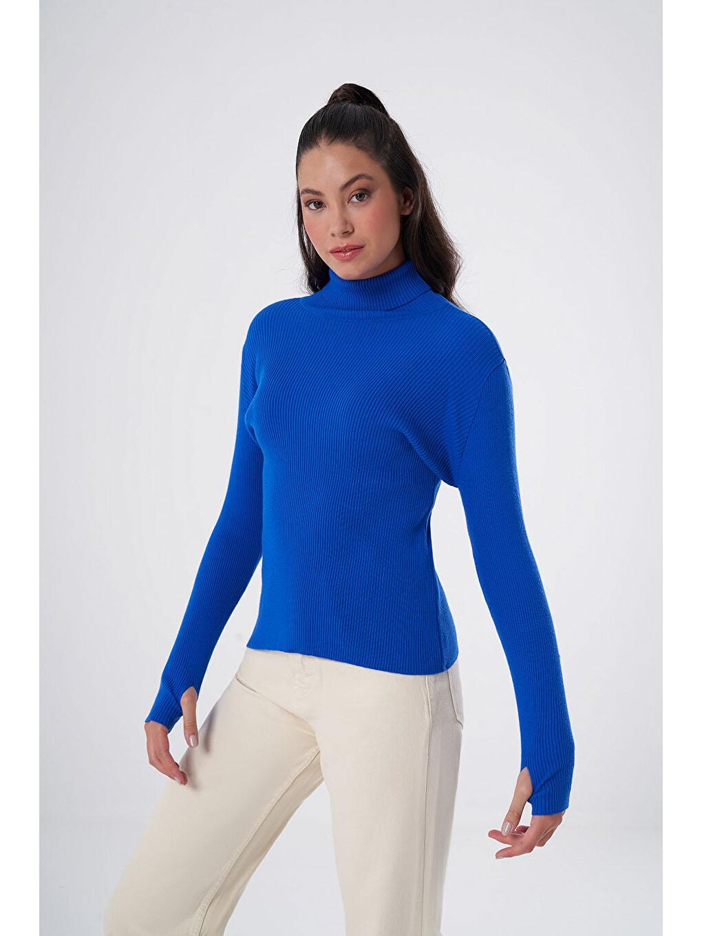 Mavi Balıkçı Yaka Saks Triko-2