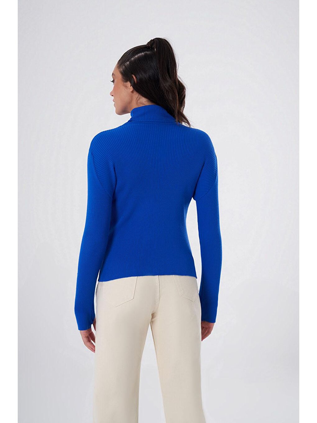 Mavi Balıkçı Yaka Saks Triko-3