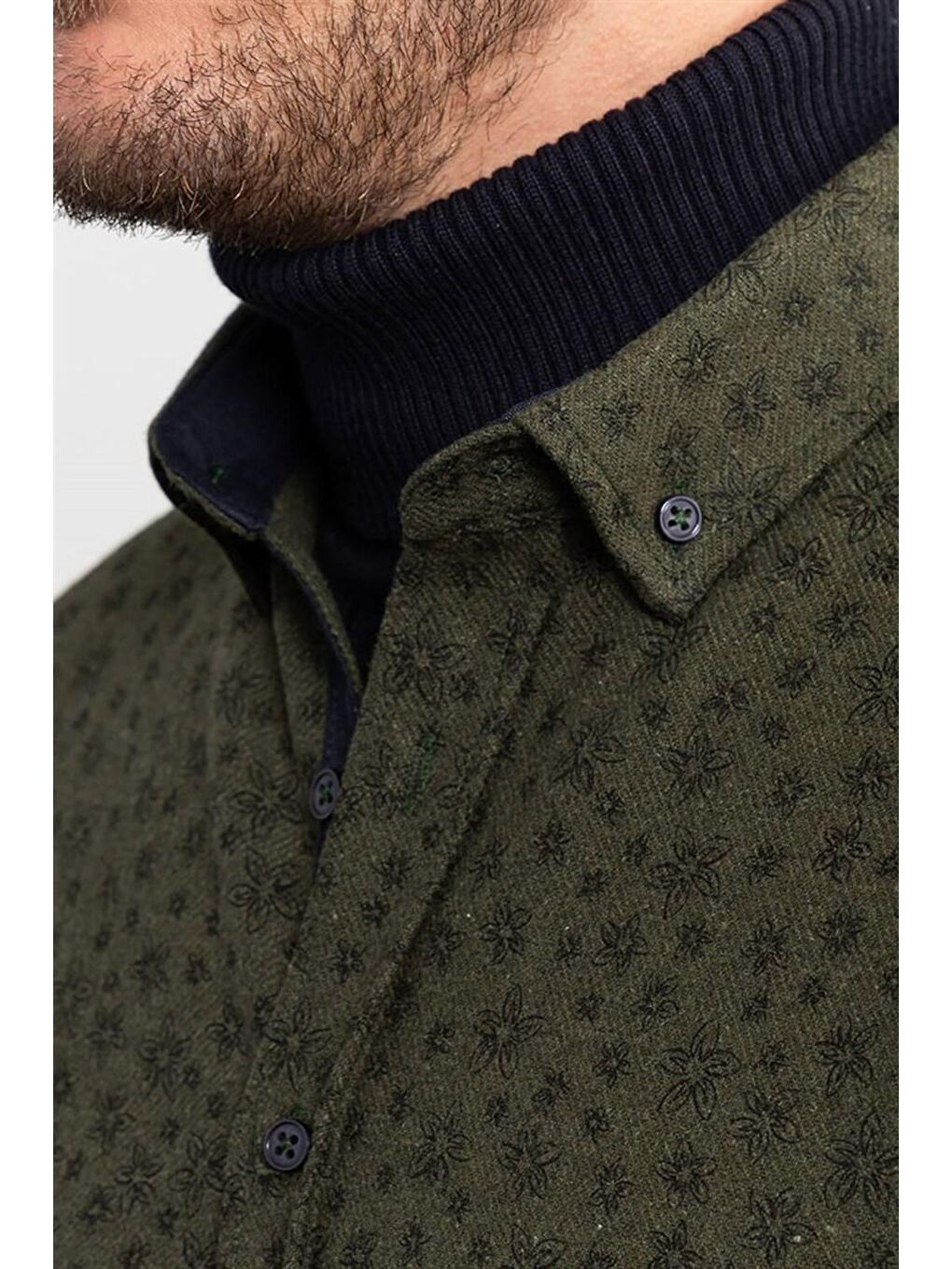 Haki Slim Fit Baskılı Oduncu Erkek Gömlek-2