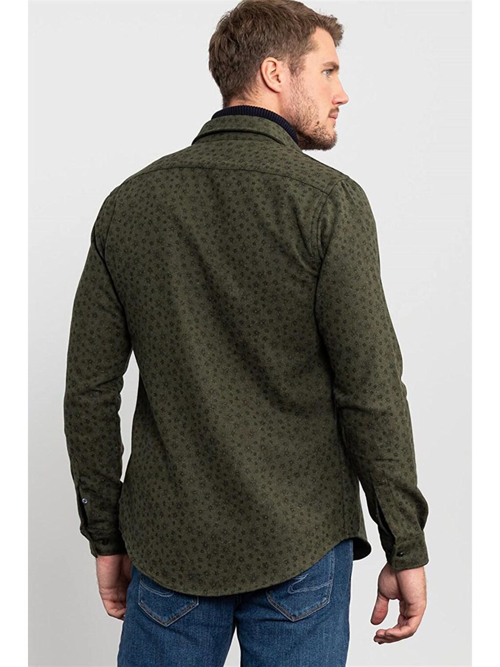 Haki Slim Fit Baskılı Oduncu Erkek Gömlek-3