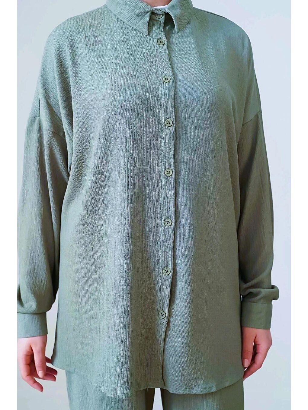 Kadın Tesettür Zümrüt Yeşili Geniş Kalıp Alt-Üst İkili Örme Takım HZL24W-BD158581-3