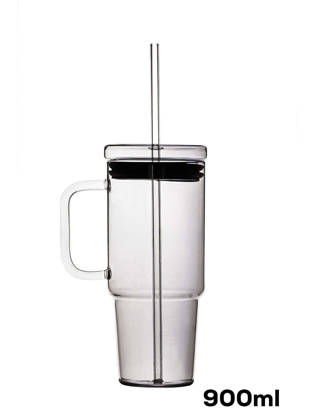 Renksiz 3483 Vakumlu Kapaklı Pipetli ve Kulplu Bardak 900ml Cam Termos Mug-2