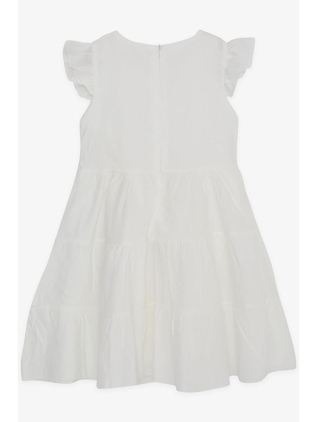 Kız Çocuk Elbise Armalı Fırfırlı Arkası Fermuarlı Beyaz (5-10 Yaş)-1