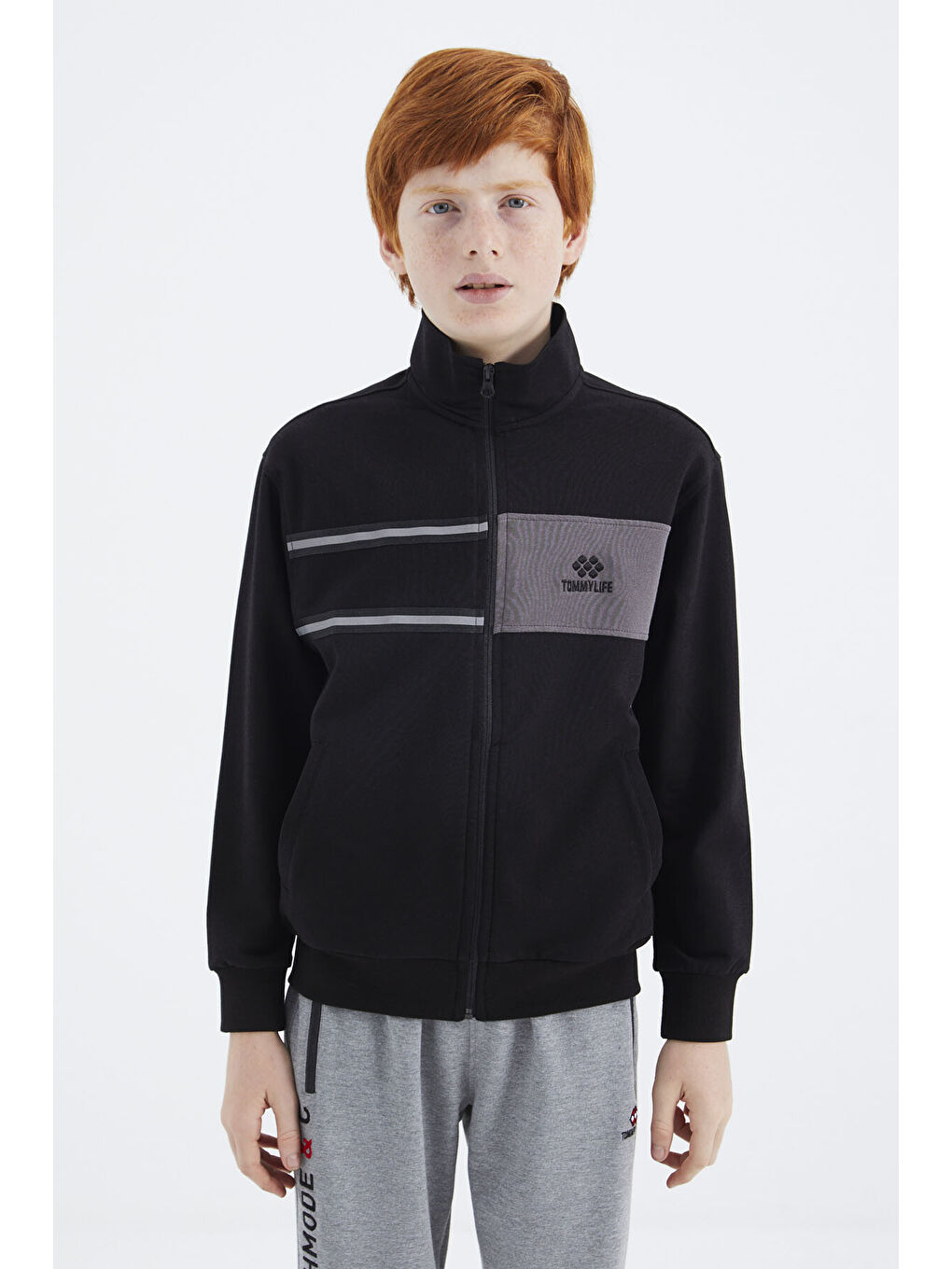 Siyah Dik Yaka Erkek Çocuk Sweatshirt - 11183-1