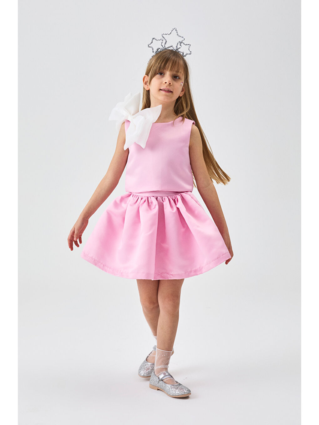 Pembe Organze Fiyonklu Kız Çocuk İkili Takım - Gale