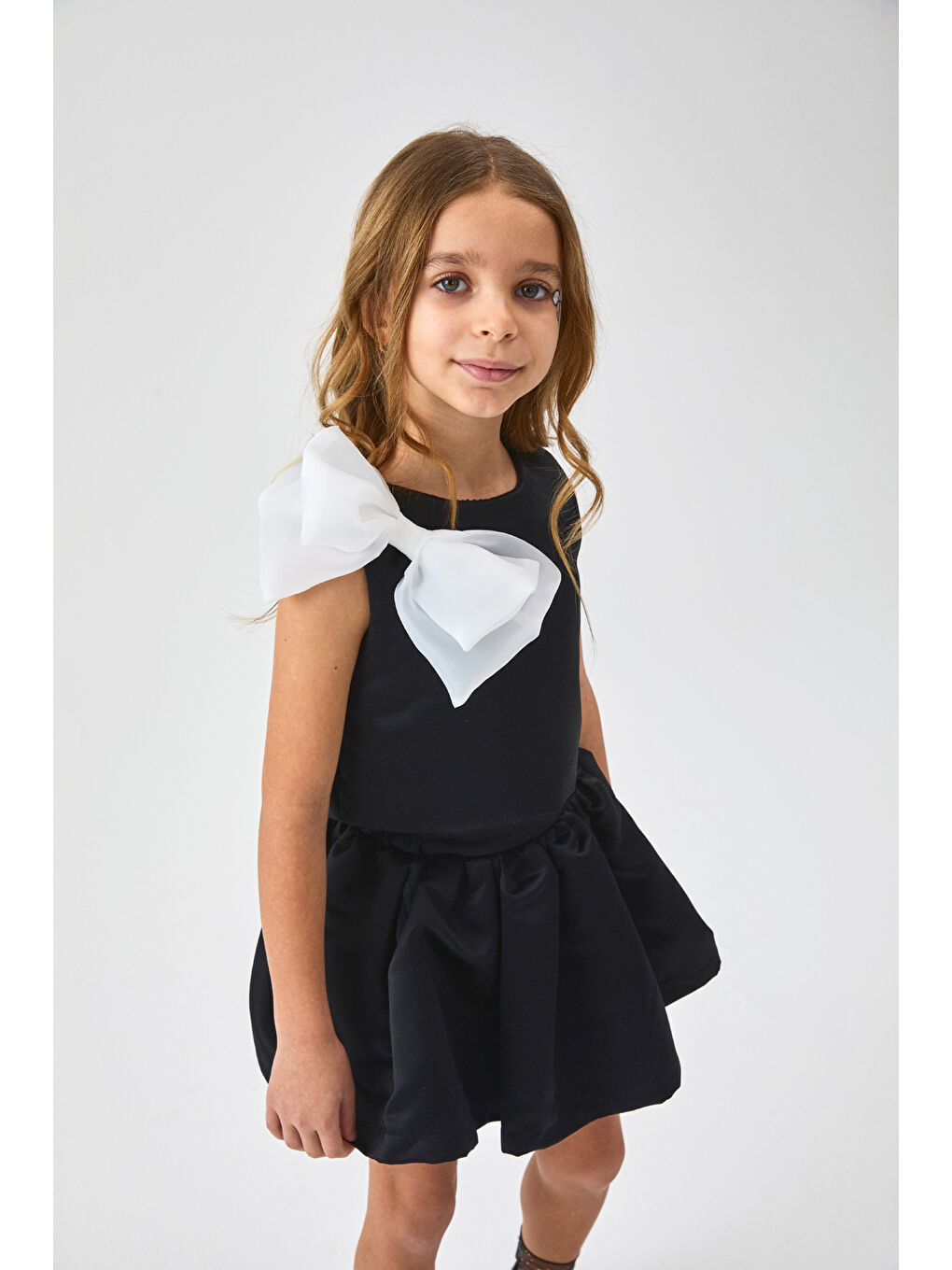 Siyah Organze Fiyonklu Kız Çocuk İkili Takım - Gale-2