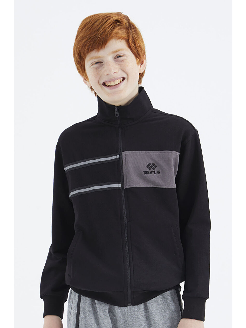 Siyah Dik Yaka Erkek Çocuk Sweatshirt - 11183-3