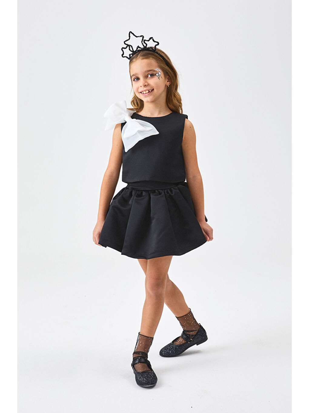 Siyah Organze Fiyonklu Kız Çocuk İkili Takım - Gale-3