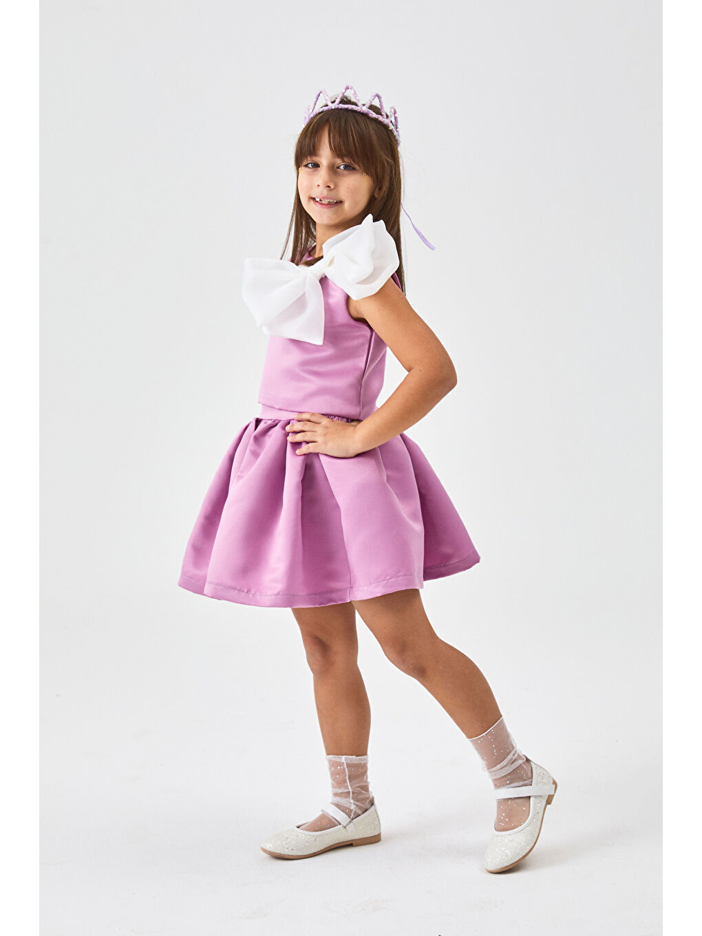Lila Organze Fiyonklu Kız Çocuk İkili Takım - Gale-3