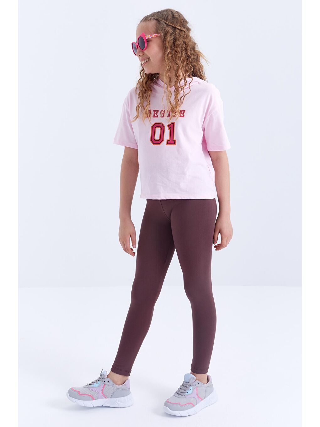 Kahverengi Yüksek Bel Dar Paça Kız Çocuk Tayt  - 75047-3