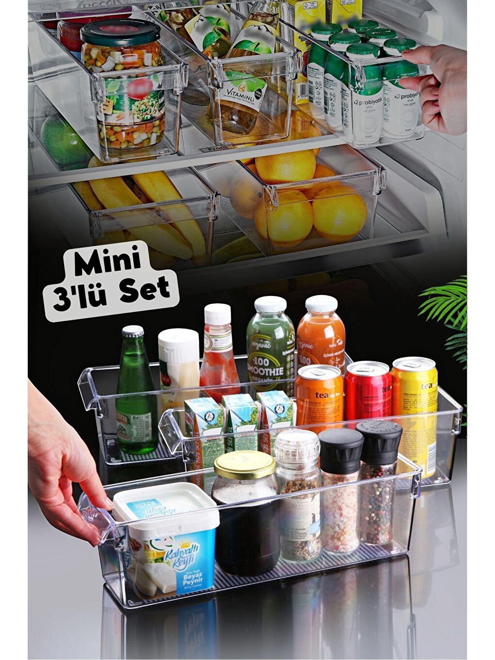 Nandy Home Şeffaf MİNİ Tall Clear Buzdolabı & Dolap İçi Düzenleyici Organizer 3 Adet