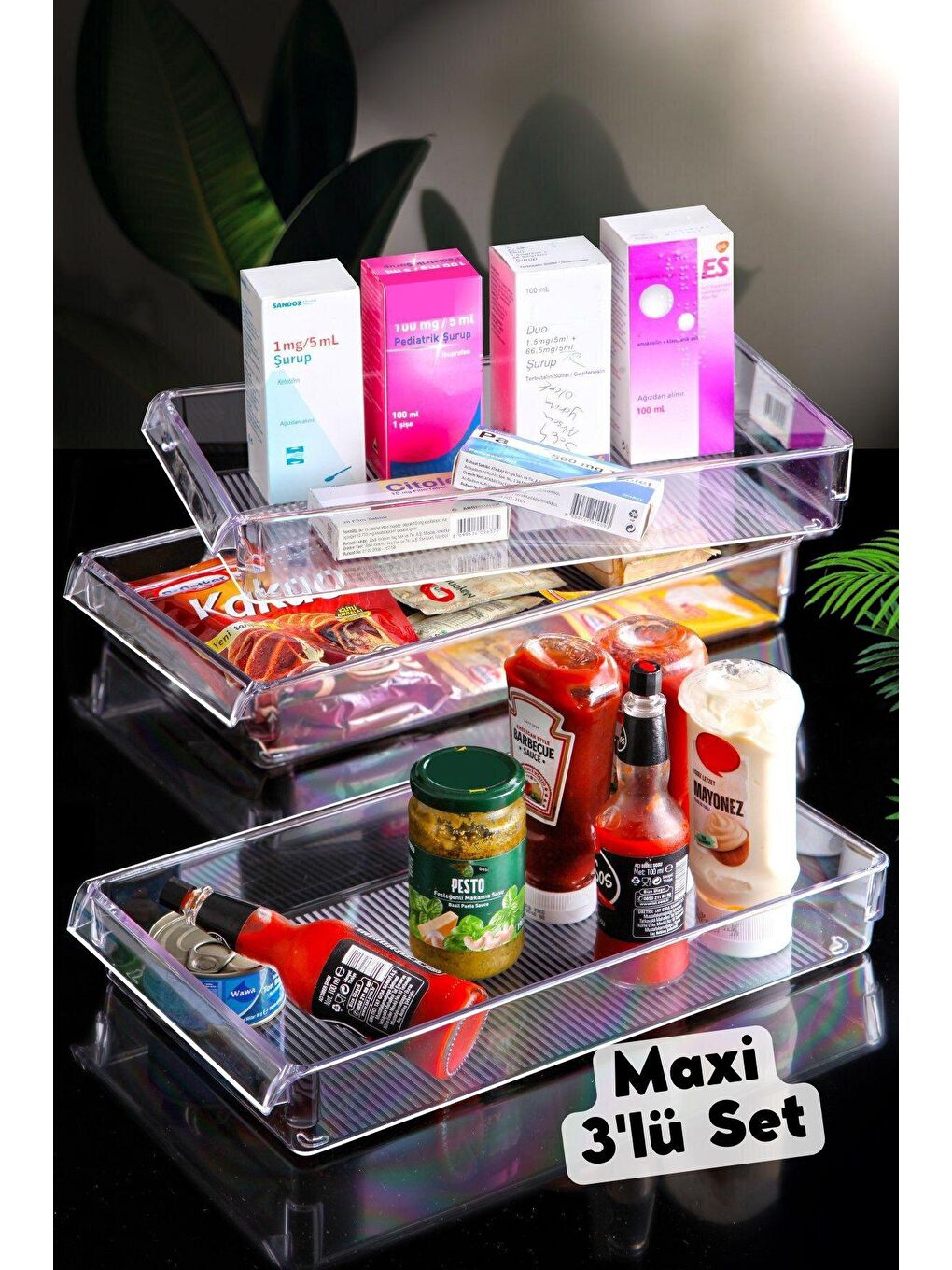 Nandy Home Şeffaf MAXİ New Clear Buzdolabı & Dolap İçi Düzenleyici Organizer 3 Adet