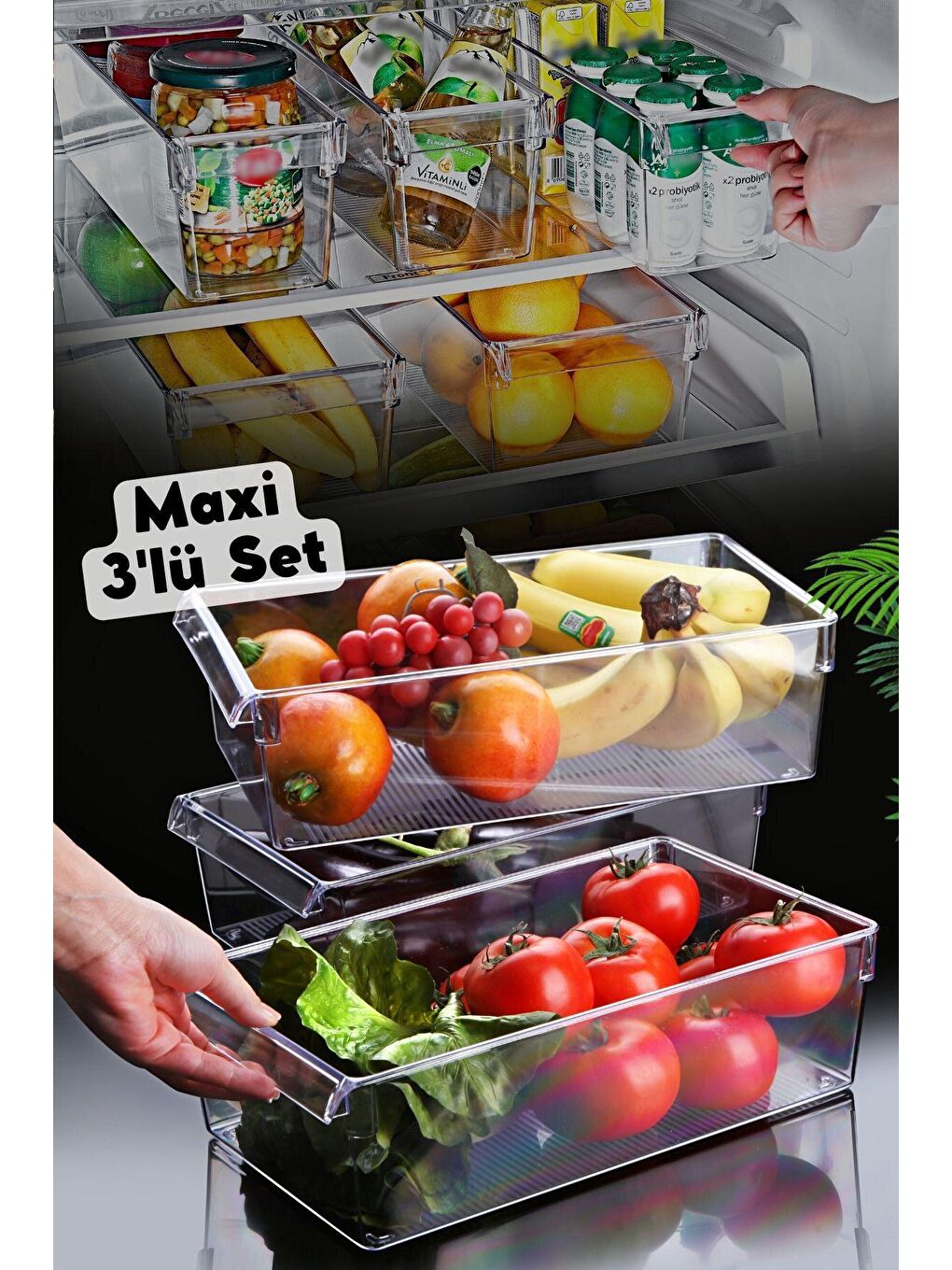 Nandy Home Şeffaf MAXİ Tall Clear Buzdolabı & Dolap İçi Düzenleyici Organizer 3 Adet