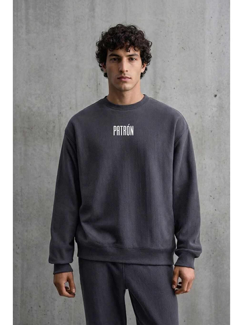 Erkek Oversize Baskılı Premium Sweatshirt Antrasit