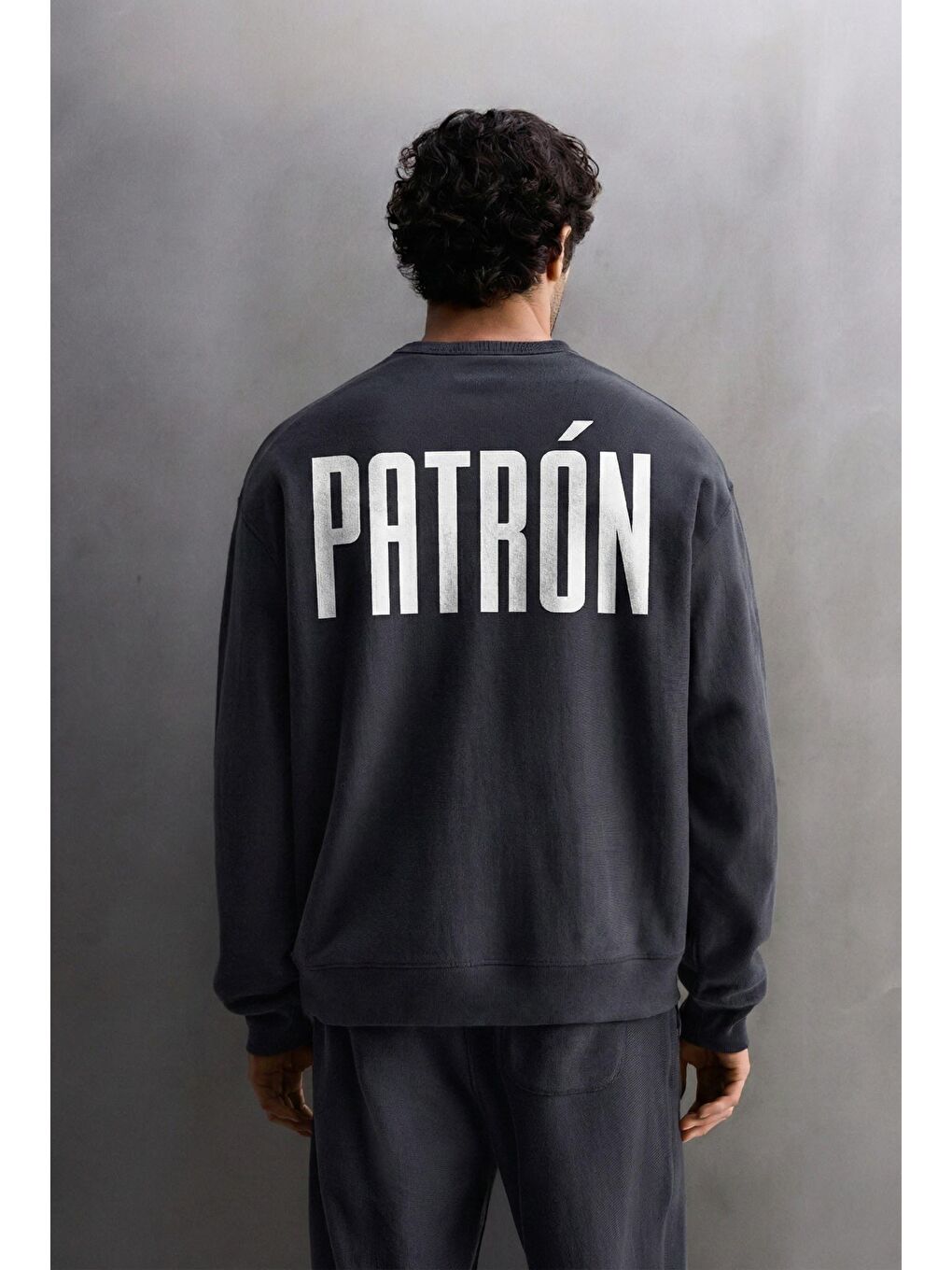 Erkek Oversize Baskılı Premium Sweatshirt Antrasit-1