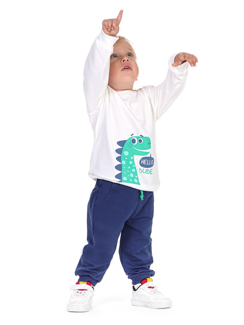 Lacivert Bisiklet Yaka Baskılı Erkek Bebek Sweatshirt ve Eşofman Alt 2'li-2