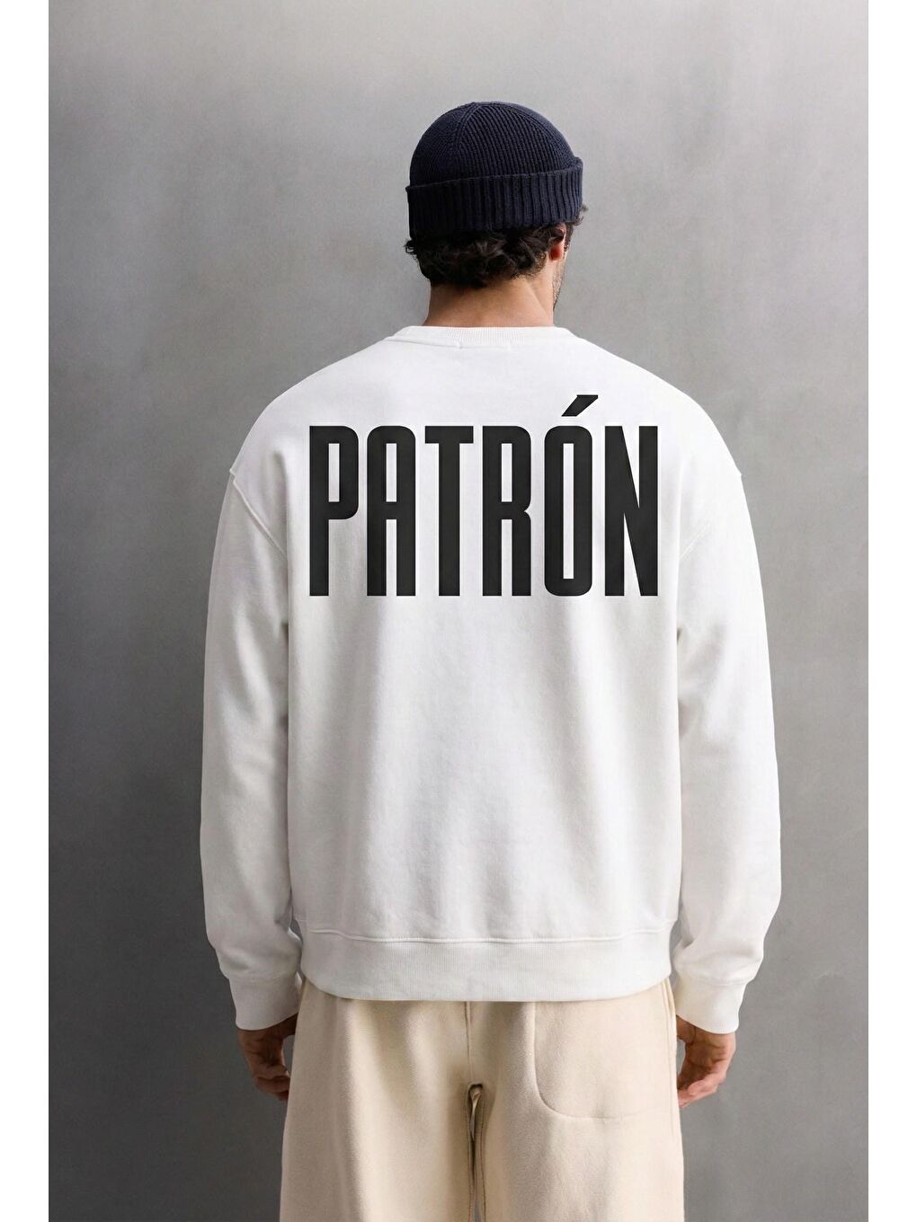 Erkek Oversize Baskılı Premium Sweatshirt Ekru-1