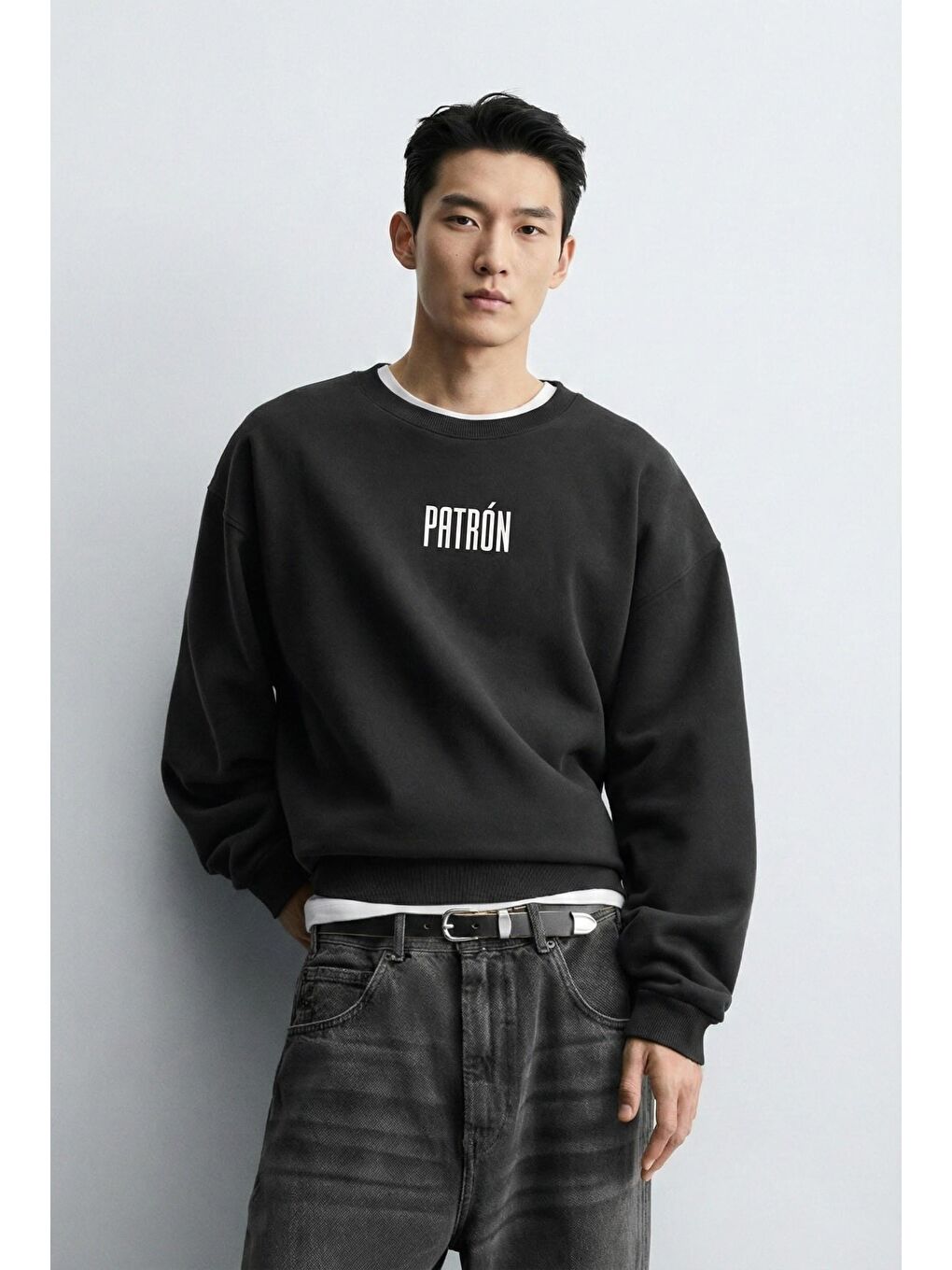 Erkek Oversize Baskılı Premium Sweatshirt Siyah