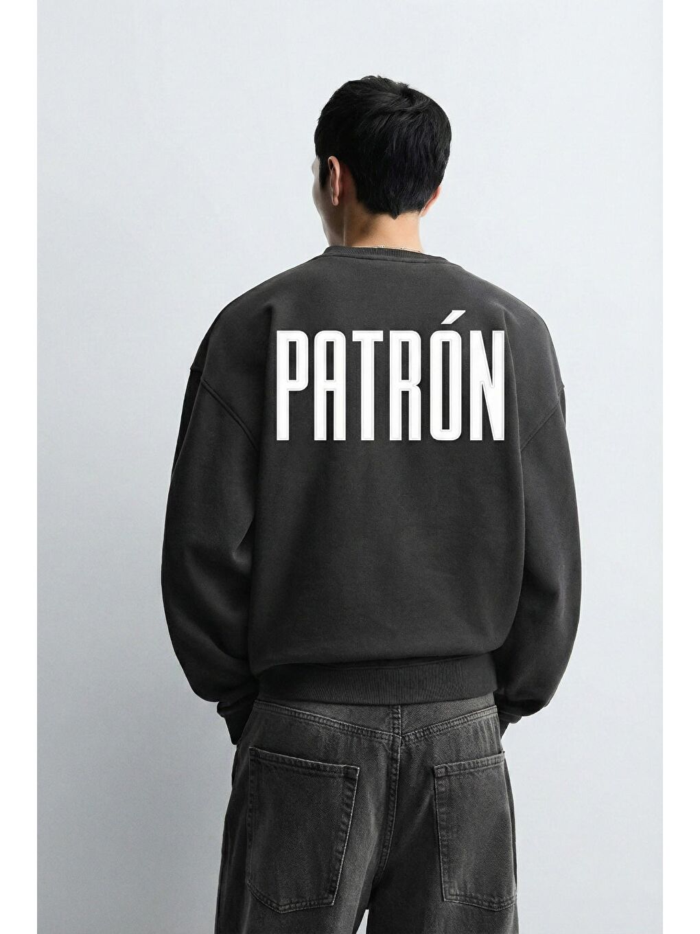 Erkek Oversize Baskılı Premium Sweatshirt Siyah-1