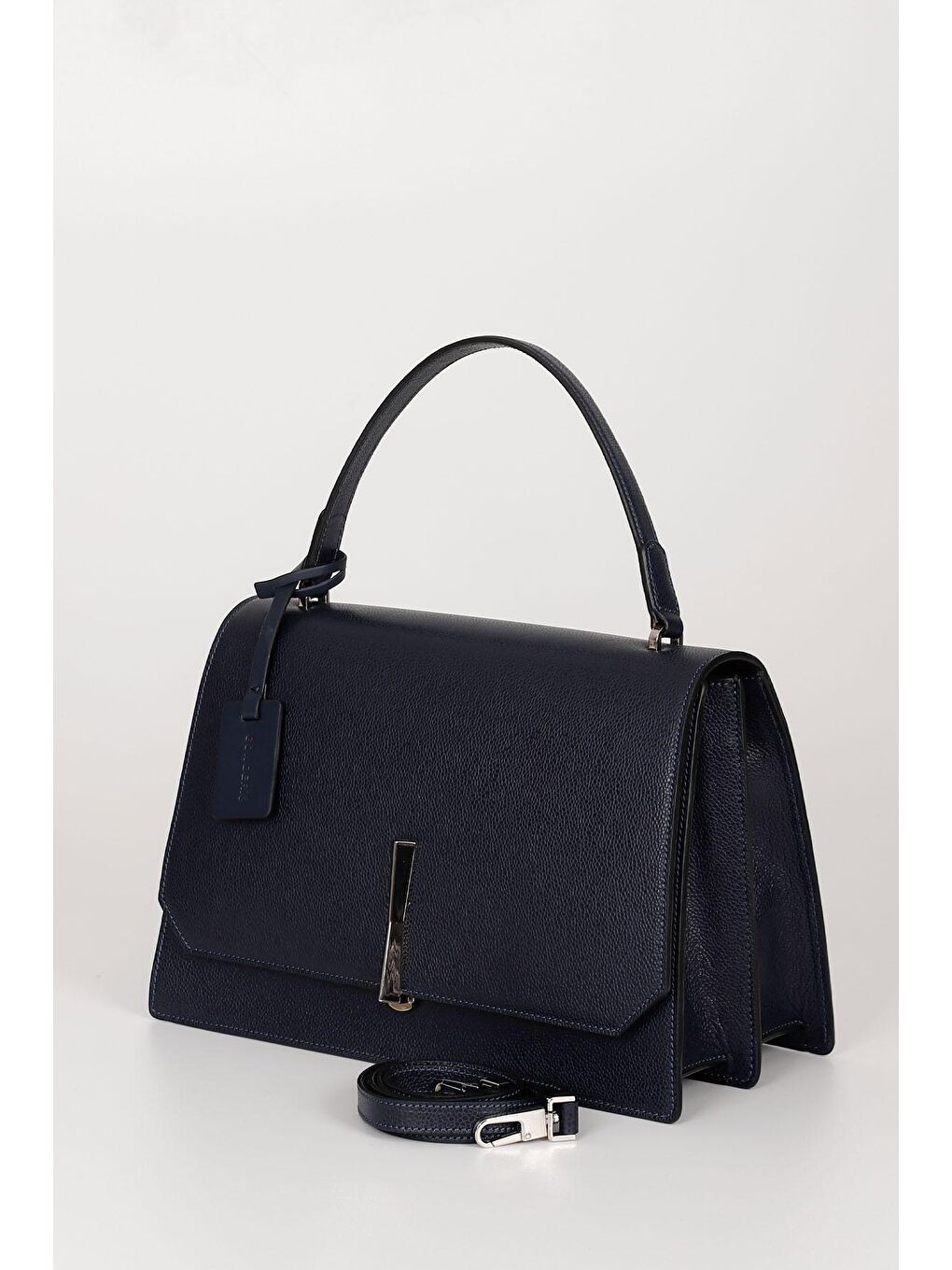 Lacivert Platinum Hakiki Deri Büyük Boy Kadın El Ve Omuz Çantası B7263-2