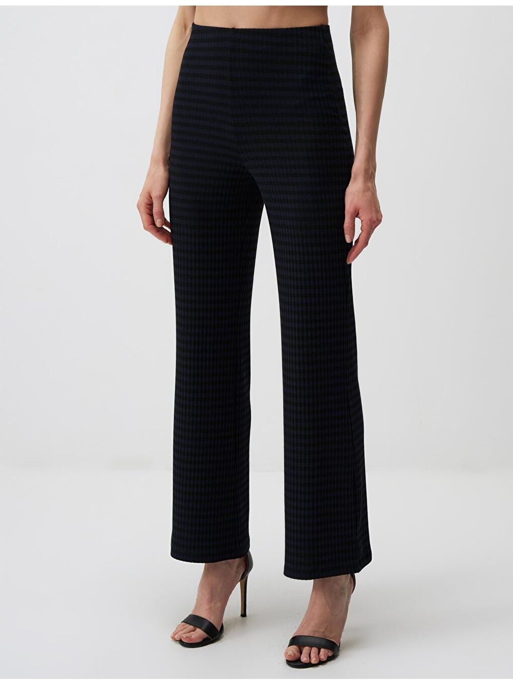 Lacivert Desenli Yüksek Bel Bol Paça Pantolon-3